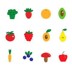 Set of healthy food, vector illustration, flat, bright fruits and vegetables
