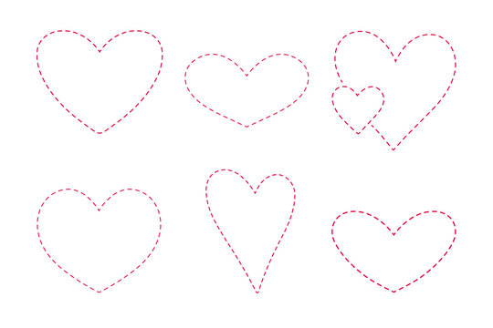 Set of hand drawn red dashed hearts on white background. Vector illustration. Scribble vector hearts. Love concept for Valentine's Day