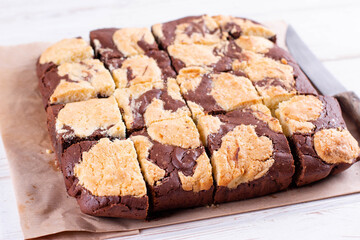 Fototapeta na wymiar Trend baking Brookies chocolate brownies and cookies.