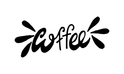 Obraz premium Hand drawn coffee lettering. Vector illustration isolated on white background. Template for sticker pack, greeting card, banner or poster. Morning mood