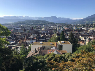 Aerial View Of The Old Town, from mountain in Lucerne, Swiss, Switzerland