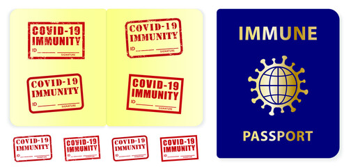 Coronavirus Immune passport template icon. Covid-19 immunity symbol sign. Vector illustration image. Isolated on white background.	