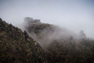 Fototapeta na wymiar Mountain landscape with massive rock shapes