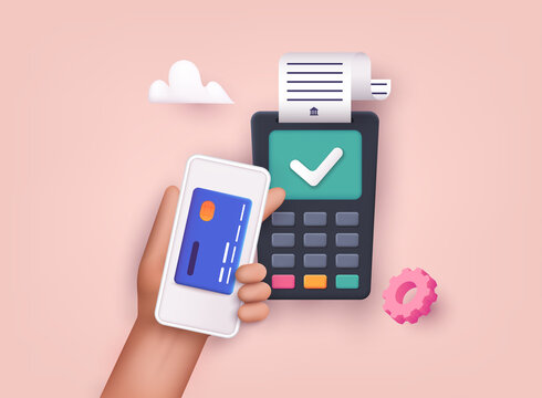 3D Web Vector Illustrations. Contactless payment. Near field communication payment terminal concept. Online transactions, paypass and NFC.