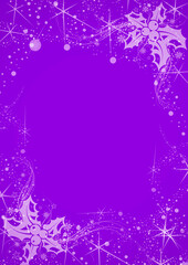 Lilac background for Christmas card with mistletoe and stars