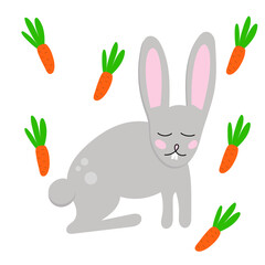 Cute little Easter rabbit, rabbit. Vector illustration for children's books, postcards in simple Doodle style by hand
