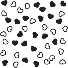 Black hearts on white background. Seamless vector romantic love valentine pattern. Repeat elements. For fabric, textile, design, cover, banner.