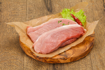 Juicy raw pork steak meat