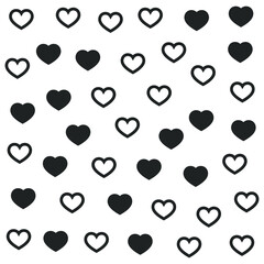 Black hearts on white background. Seamless vector romantic love valentine pattern. Repeat elements. For fabric, textile, design, cover, banner.