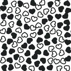 Fototapeta na wymiar Black hearts on white background. Seamless vector romantic love valentine pattern. Repeat elements. For fabric, textile, design, cover, banner.