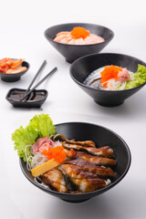 grilled unagi set meal eat with soup and vegetable salad