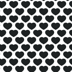 Black hearts on white background. Seamless vector romantic love valentine pattern. Repeat elements. For fabric, textile, design, cover, banner.