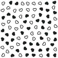 Fototapeta premium Black hearts on white background. Seamless vector romantic love valentine pattern. Repeat elements. For fabric, textile, design, cover, banner.