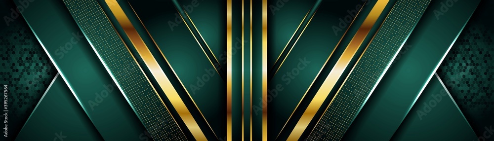 Wall mural elegant dark green background combine with golden overlap layer