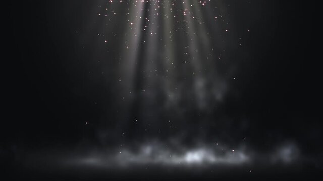 Magic Christmas volumetric lights with falling particles and rising smoke effect. 