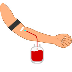 Human hand during blood donation for transfusion vector on white background isolated, June 14 World blood donor day.
