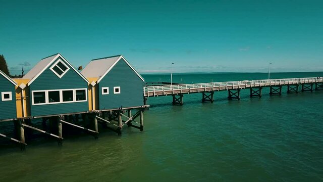 Iconic Bussleton jetty located In Perth Australia. Filmed over summer while many people were visiting.