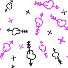 Seamless vector Cupid arrows pattern. Hearts with arrows 10 eps background. Romantic love valentine pattern for design, fabric, textile, web, cover.