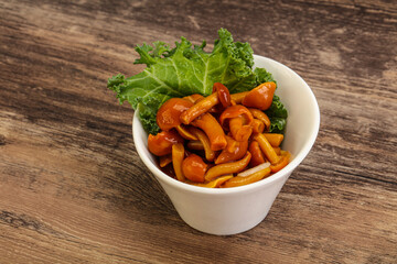 Marinated mushroom - honey agaric in the bowl