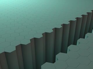 Hexagon floors raised with holes 3d illustration