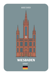 Fototapeta premium Market church in Wiesbaden, Germany. Architectural symbols of European cities