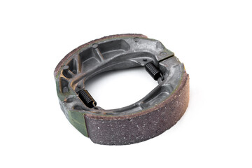 Motorcycle brake pads on white background.