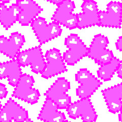Seamless vector pixel pink hearts pattern. Love pixel art 10 eps. Valentine's day background for design, fabric, textile, cover, wrapping.