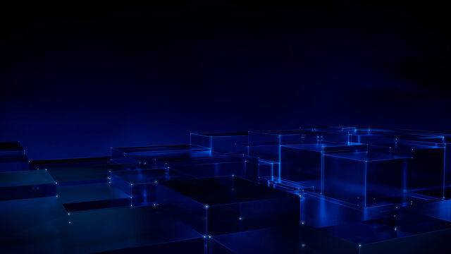 Futuristic, High Tech, blue platform background, with network lines conveying a connectivity concept. 3D render