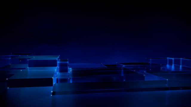 Futuristic, High Tech, blue platform background, with network lines conveying a connectivity concept. 3D render