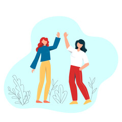 Two different women greet each other. Vector illustration