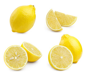 Set of delicious lemon fruits, isolated on white background
