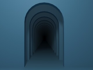 Blue doorway into darkness 3d illustration