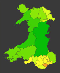 Wales population heat map as color density illustration