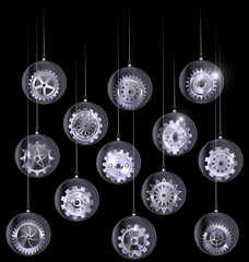 vector black white Christmas balls with gears