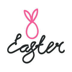 Fototapeta premium Lettering Easter pink and funny rabbit ears isolated. Easter, holidays concept