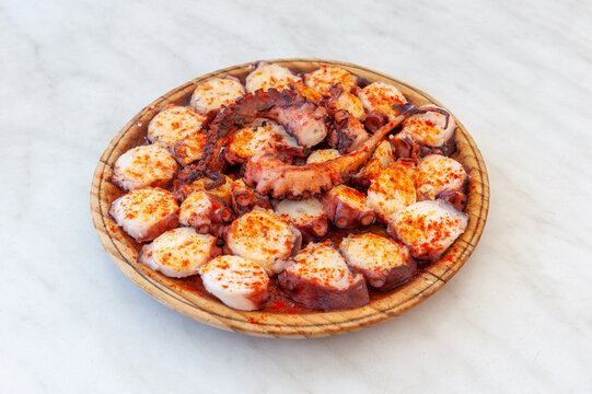 Galician style octopus, a traditional food from the region of Galicia, Spain