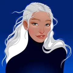 Rollo Porträt einer Frau mit weißem Haar. Vektorphantasieillustration. © ddraw