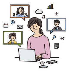 ビジネス：楽しんでテレワークをするビジネスウーマン