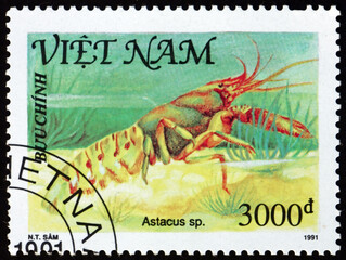 Obraz premium Postage stamp Vietnam 1991 astacus, shellfish
