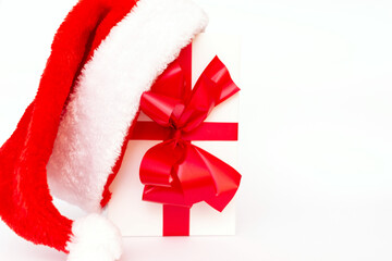 Christmas white present with santa hat closeup