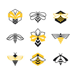 Set of line and color bee and honey icons. Vector symbols' collection.