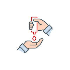 palm with hand sanitizer and drop of antiseptic gel single line icon isolated on white. outline icon symbol Coronavirus Covid 19 banner disinfect hands element with editable Stroke line thickness