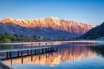 Lake Wakatipu and The Remarkables at sunset, from Frankton, Otago, New Zealand.