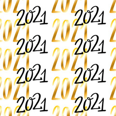 Golden 2021 typography background. New year vector seamless pattern with figures. Holiday wallpaper for your design. EPS 10