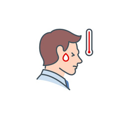 Signs and symptoms Coronavirus single line icon isolated on white. Perfect outline symbol symptoms Covid 19 pandemic banner. Quality design element fever, thermometer and sweat with editable Stroke