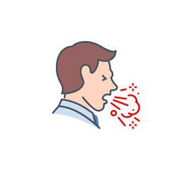 head of sick man coughing without a mask single line icon isolated on white. Perfect outline symbol Signs and symptoms Coronavirus Covid 19 pandemic banner. Quality design element with editable Stroke
