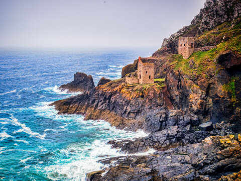 The Crowns Engine Houses, part of the Botallack Mine in Cornwall, England,UK.