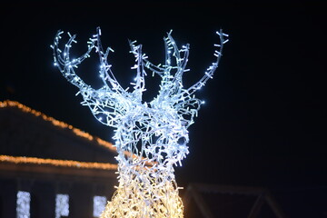 New Year and Christmas street neon decorations