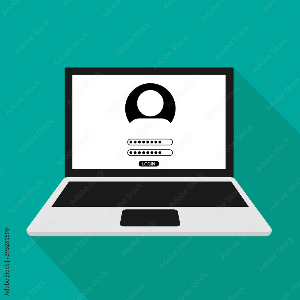 Poster sign in page on computer screen with login form and sign in button. user account. laptop modern conc