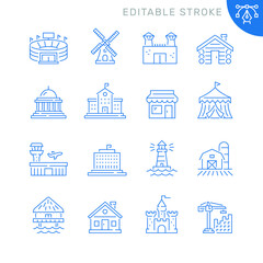 Fototapeta na wymiar Buildings related icons. Editable stroke. Thin vector icon set